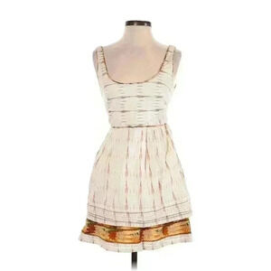 Free People Romantics Fit Flare Tiered Cotton Dress Boho Embroidery Size 6